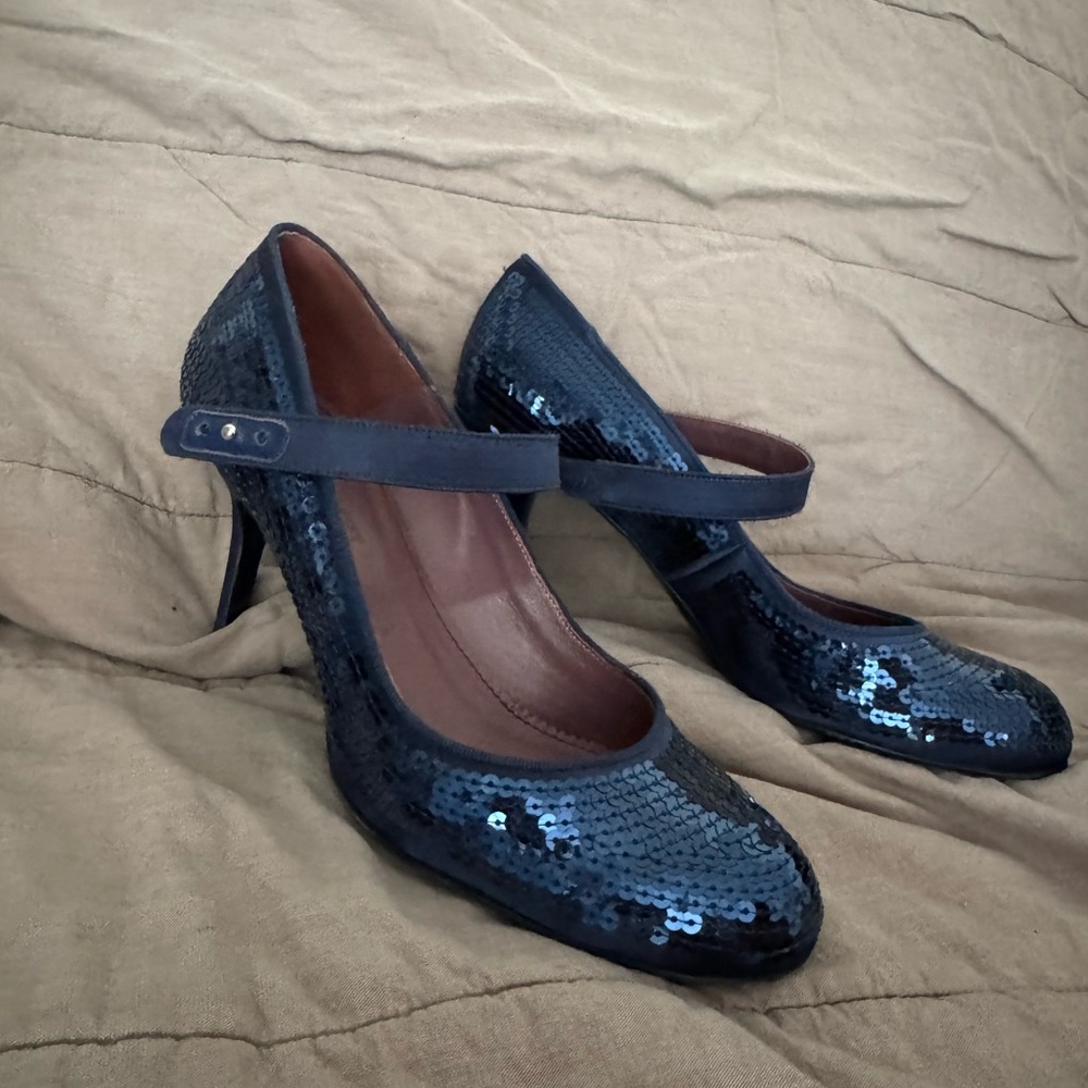 Jill Stuart Blue Mary Jane Heels with Glitter Finish